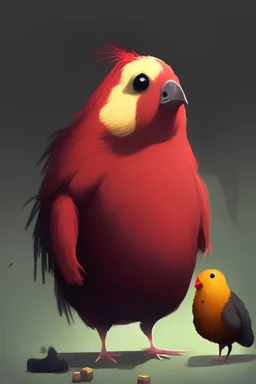 a guinea pig next to a bird with a red chest, in the art style of little nightmares very cursed