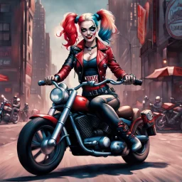 Harley Quinn on a Harley-Davidson.