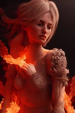 portrait of samantha prince set in fire, cinematic lighting, photorealistic, ornate, intricate, realistic, detailed, volumetric light and shadow, hyper HD, octane render, unreal engine insanely detailed and intricate, hypermaximalist, elegant, ornate, hyper-realistic, super detailed --v 4