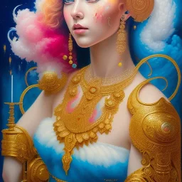 iv_a painting of a young woman, figurative art, an acrylic detailed painting, , brush strokes, paint drips and drabs and splatters by Harumi Hironaka, turquoise pink and yellow, james terrell art, trending on artstation, soft lines,intricate art by bastien lecouffe deharme and greg rutkowski