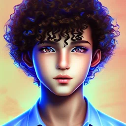 beautiful 12 year old arabic boy with curly hair and light blue eyes