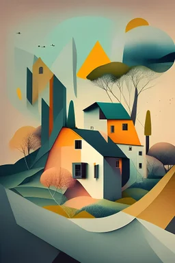 Landscape & houses , abstract style