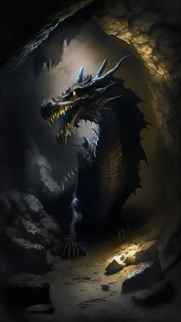 fat black dragon, dark cave