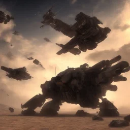 Armored Core machine robot fight another Armored Core fly in the sky in the desert with beside the ocean where you can see the space in the sky with twilight on the horizon, 4k resolution