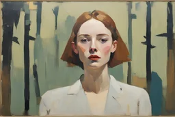 Euan Uglow Morrison oil painting wanderlast woman face fashion in a abstract jungle