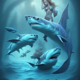 sango fantasy, fantasy magic, intricate, sharp focus, illustration, highly detailed, digital painting, concept art, matte, artgerm and paul lewin and kehinde wiley, masterpiece sexy lips African lady fish body mermaid turquoise space lady beach sea under water great white shark mermaid