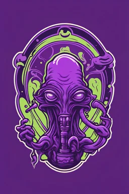 aliens smoking massive purple smoking bong logo crest outline