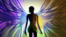 shadow made of different colors of a person with arms that look like wings