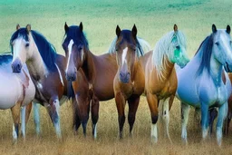 horses of different colors in a field