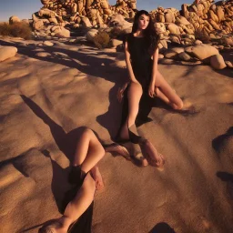 Isane pretty young woman "Top Model" in a stunning maximalist short transparent dark dress, vogue, 8k, ektar, joshua tree, fashion. golden hour cinematic, rebecca guay, frank frazetta.