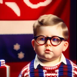 ralphie peter billingsley glasses, chubby boy in brown argyle sweater holding a bar of (red soap)