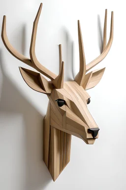 a modern, minimalist deer head made of square timber