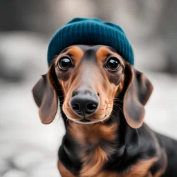 dachshund with a beanie hat on and a cigar in its mouth