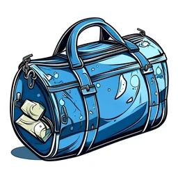 dark blue duffle bag, in a comic book style, illustration, white background,