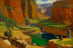 A brown canyon with cannons painted by Paul Gauguin