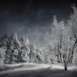 winter landscape, crystal, stars, dreamlike