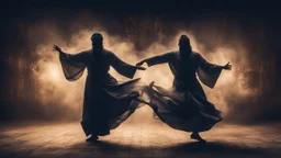 The Mystical Sufi Dance with dark grungy rustic background at night