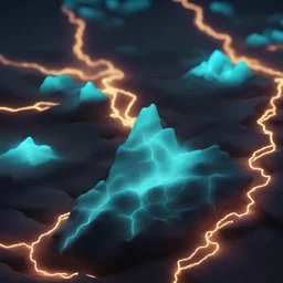 A landscae with glowing turquoise, 4k, a chain broken, lightning