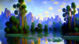 Mountains, river, rocks, claude monet impressionism painting