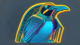 sticker emblem style, emperor penguin, in ancient Egypt neon style