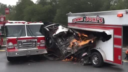 jimmy johns delivery vehicle crashed and on fire