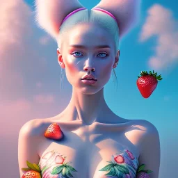 tropic landscape, white background, aerographic style,realistic painting of a beautiful girl and a big jar of marmelade,volumetric blue clouds,pink sky environment and flying strawberries in background, volumetric lighting,dramatic lighting, detailed digital painting, extreme dense and fine fur, anime, ornate, colour-washed colors, elegant, small minutiae, tiny features, particulars, centered, smooth, sharp focus, renderman gofur render, 8k, uhd, detailed eyes, real