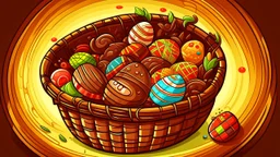 Fantasy cartoon illustration: a basket full of chocolate treats