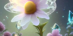 one big crystal subtle flower in a galactic ambiance with a beautiful fairy, transparent petals, delicate colors, in the foreground, full of details, smooth，soft light atmosphere, light effect，vaporwave colorful, concept art, smooth, extremely sharp detail, finely tuned detail, ultra high definition, 8 k, unreal engine 5, ultra sharp focus