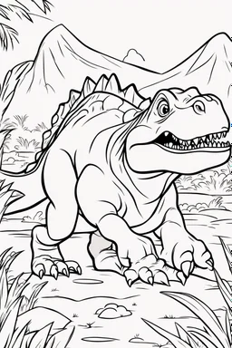 kids coloring page, dinosaur, cartoon style, thick lines, very low detail, no shading