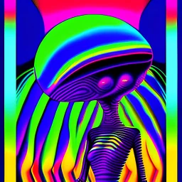 Psychedelic Alien Art, chromatic aberration, trippy wall decor, surreal space poster, weird space alien print, surrealist french art, eerie, 70s sci-fi art