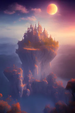 6. Create a surreal and dreamlike landscape with floating islands and colorful skies