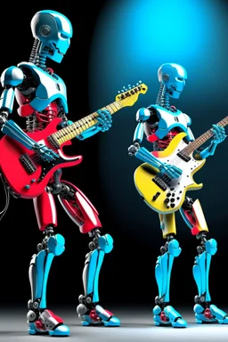 a picture of standing and jam guitar player merge with ai