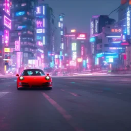 Porsche 911 driving in seoul cyberpunk background 4k