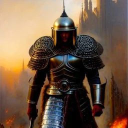 portrait 'Boscogn-Berserk',ancient metal armor and helmet ,painting by gaston bussiere, greg rutkowski, yoji shinkawa, yoshitaka amano, tsutomu nihei, donato giancola, tim hildebrandt, oil on canvas, cinematic composition, extreme detail,fit full head inside picture,16k