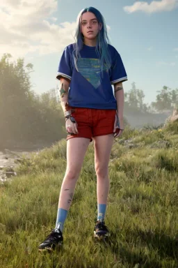 Billie Eilish, in shorts, photorealistic, 8k