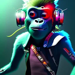 Mystery gorillaz cyborg noodle, Ambiance dramatique, dramatic lighting, volumetric lighting, concert background, hyperrealisme, 8k, high quality, lot of details, fit within portrait