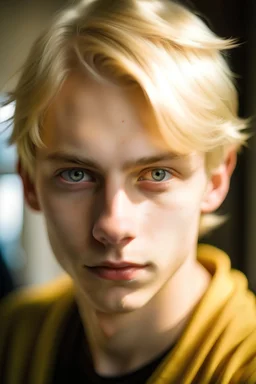 young man with blonde hair, golden eyes