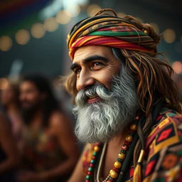 saddam husssain as hippie having fun in a festival in the 60s, goa psy ambient in the style of vangelis and fsol, source vibrations, bokeh like f/0.8, tilt-shift lens 8k, high detail, smooth render, down-light, unreal engine, prize winning