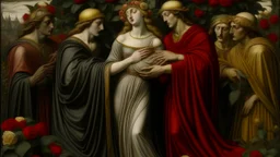 Generates the image of Dante's dream before the death of his beloved in the style of Dante Gabriel Rossetti