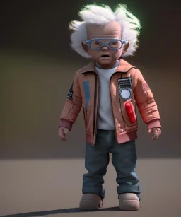 Emmet brown toddler, full body, delorean, dramatic lighting, hyper realistic