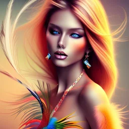 beautiful women with colorful feathers