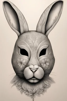 Hand drawn, rabbit mask, detailed drawings,