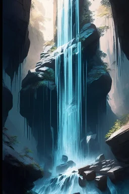 diorama waterfall, photorealistic, art by greg rutkowski, art by david mann, hypercube, 3d Design Vector Illustrations, by hazem taham, wet-erase marker, omnidimensional, volumetric lighting, smooth, anime,