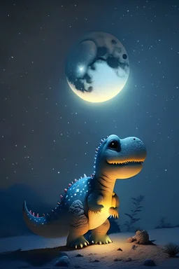 very cute dinosaur in moon light