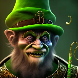 A protrait of a Creepy leprechaun,deep colours, darker colours,highly intricate, Realistic photography, incredibly detailed, ultra high resolution, 8k, complex 3d render, cinema 4d.