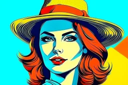 beautiful woman in hat in pop art style