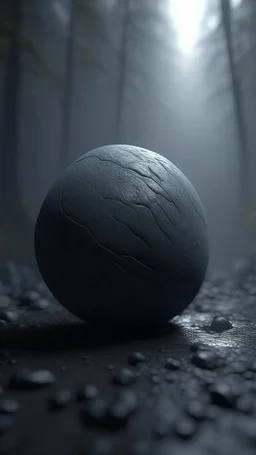 A hyper photorealistic, hyper detailed dark art color, high resolution, fog, octane render, tilt shift, HDRI Environment, all pictures dark gray, a curved dark in shape stone.