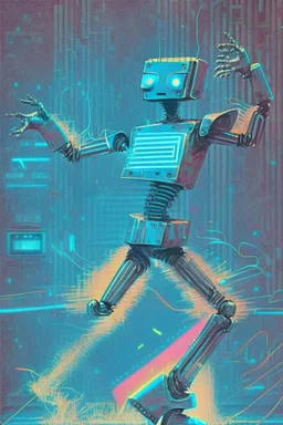 Dancing to electro pop like a robot from 1984