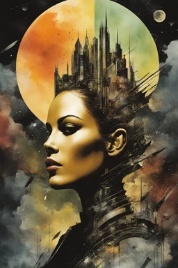 she eclipsed all others that had come before, her perfection, a terrifying spectacle , neo surrealism, retro futurism, striking, atmospheric, dreamlike, in the graphic novel style of Dave McKean, stylish, vibrant colors, asymmetric, disjointed, non linear, photographic collage, watercolor underpainting, cinegraphic realism 4k