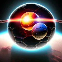 Soccer ball outer space black, earth orbit, volcano